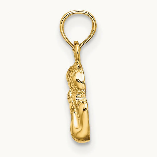 Angel Resting On Elbow w/ Rhodium Wing Charm, 14K