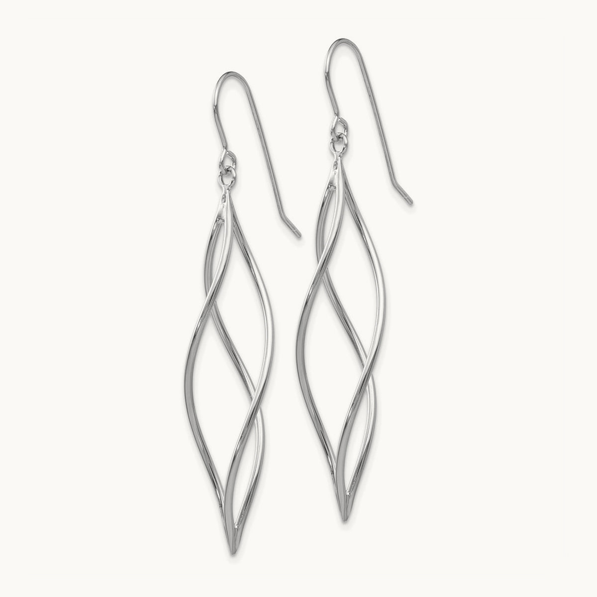 Polished Long Twisted Dangle Earrings — 14K White Gold