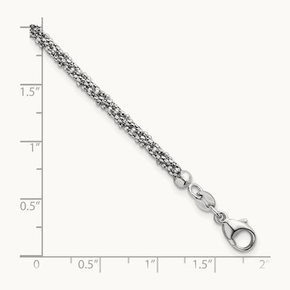 Textured Twisted Fancy Bead Bracelet, 3mm, 14K White