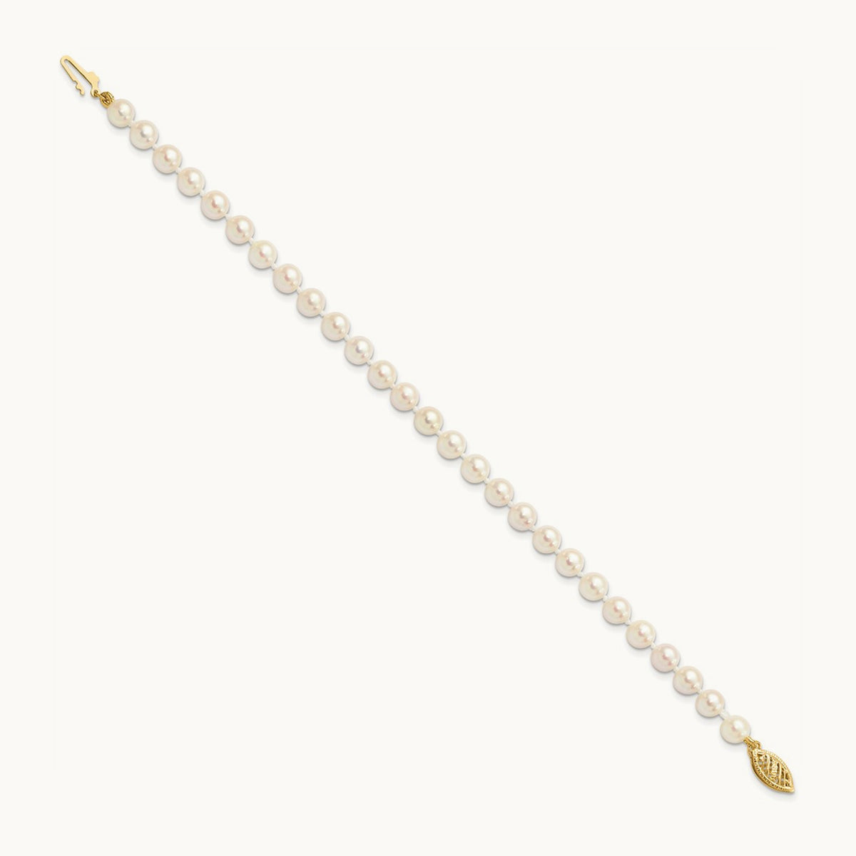 5- Round White Saltwater Akoya Cultured Pearl Bracelet, 6mm, 14K