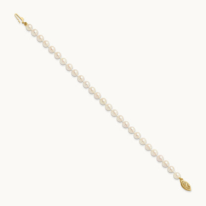 5- Round White Saltwater Akoya Cultured Pearl Bracelet, 6mm, 14K