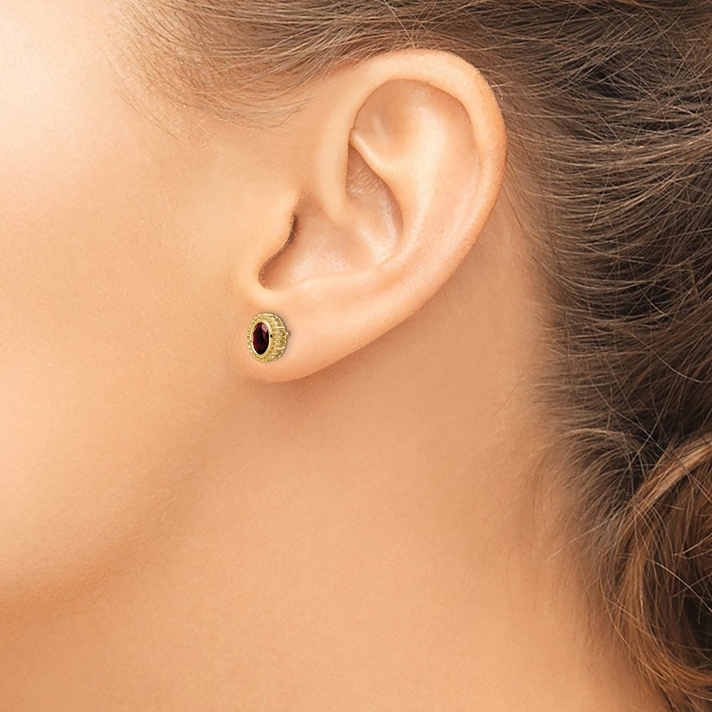 Oval Garnet Post Earrings — 14K Yellow Gold
