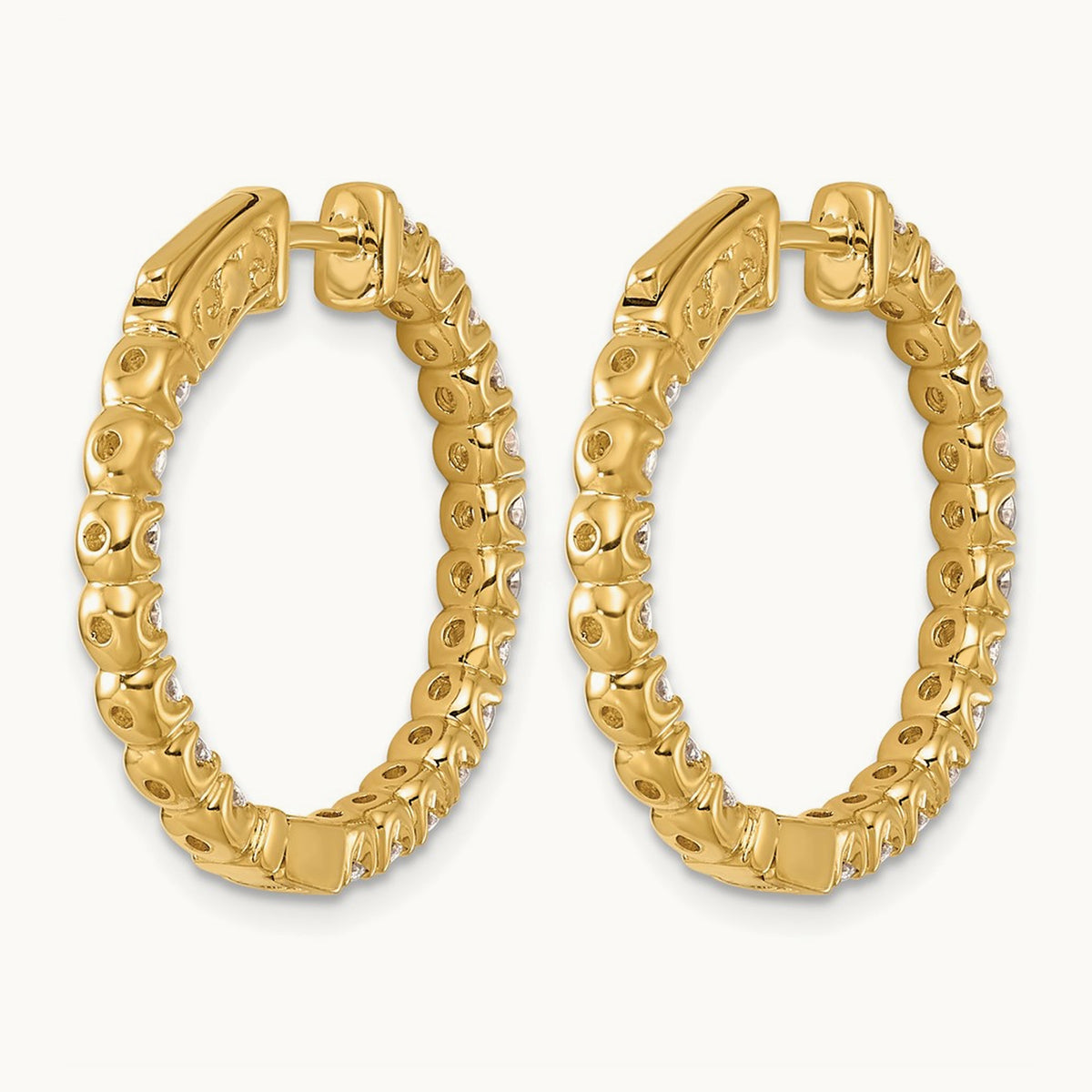 Diamond Round Hoop w/Safety Clasp Earrings, 14K