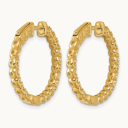 Diamond Round Hoop w/Safety Clasp Earrings, 14K