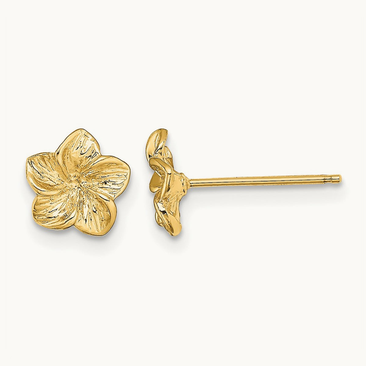 Plumeria Flower Post Earrings — 14K Yellow Gold, 7.2mm
