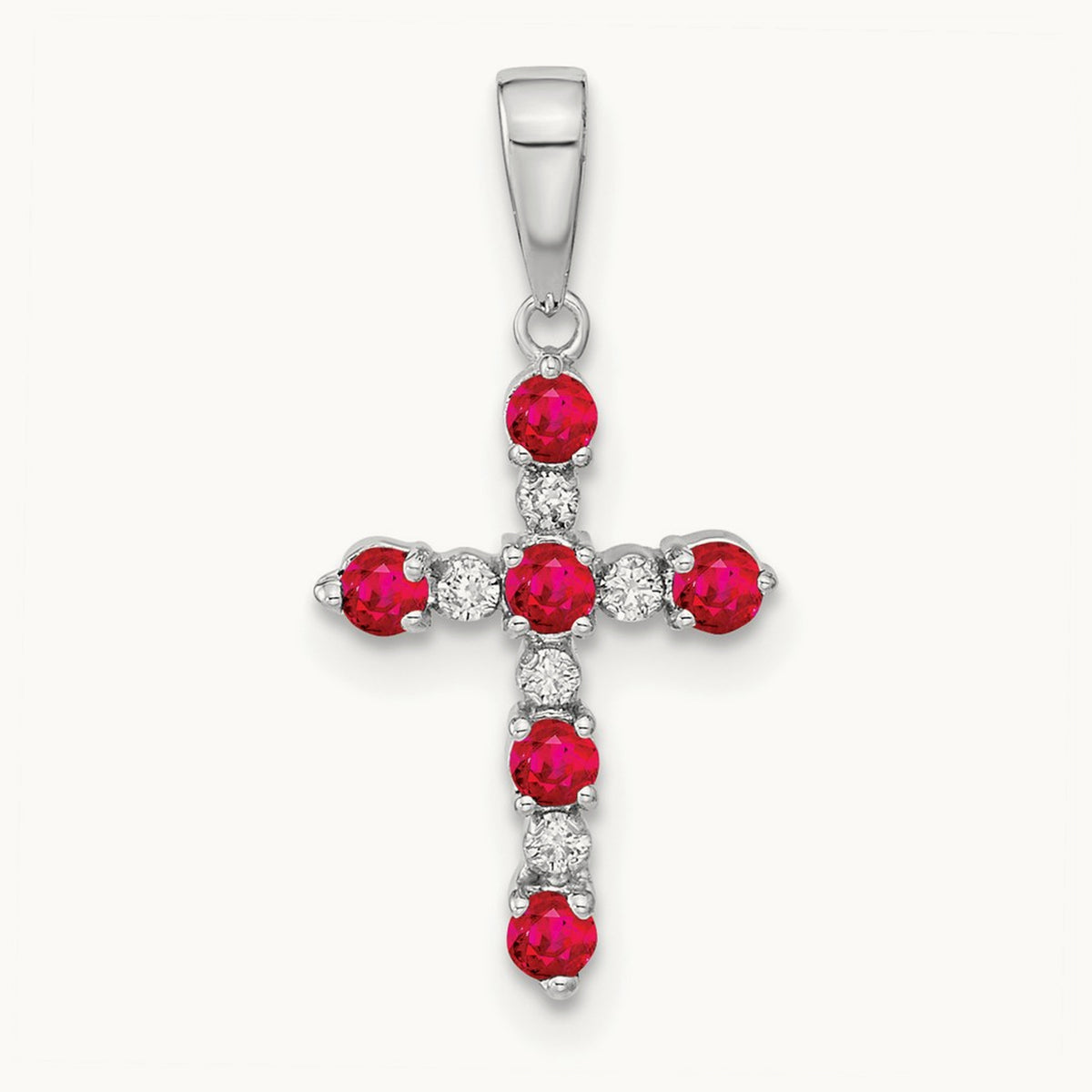 Lab Created Ruby and Diamond Cross Pendant — 14K White Gold