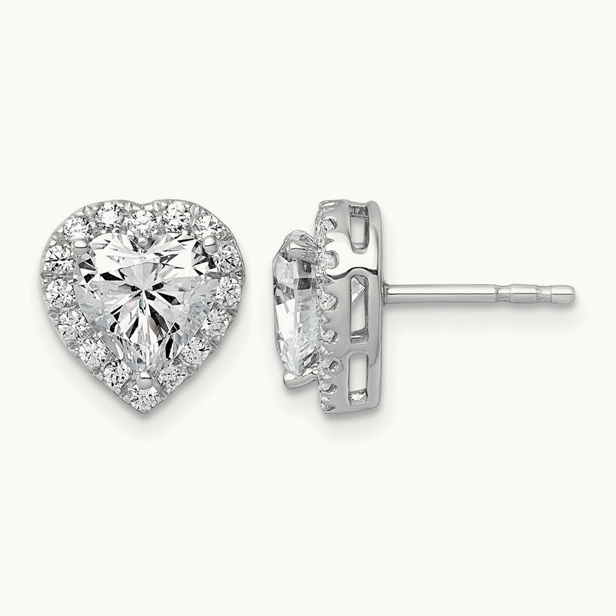 Heart Halo Post Earrings, 0.50-7.25 ct tw Lab-Grown Diamond — 2 3/8 ct, VS (Best), 14K White Gold