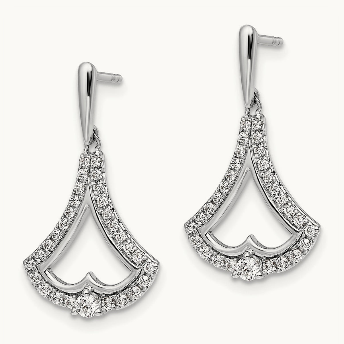 Diamond Post Dangle Earrings, 14K White Gold