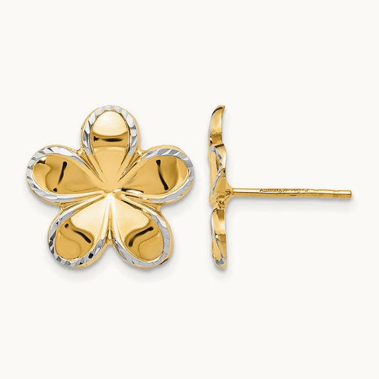Flower Post Earrings — 10K Two-Tone Gold