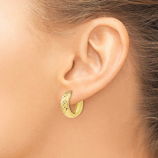 Polished and Diamond-cut Hinged Hoop Earrings — 10K Yellow Gold