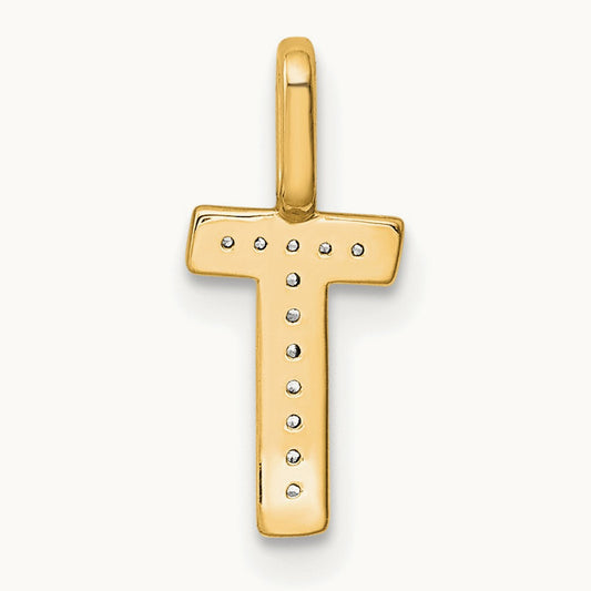 Diamond Letter T Initial Pendant, 14K Gold