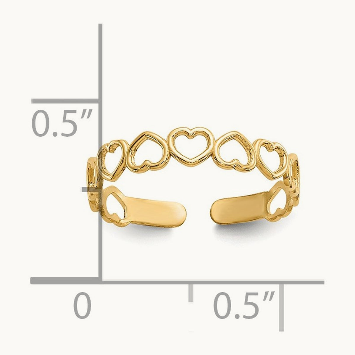 Open Hearts Toe Ring, 14K