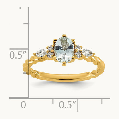Polished Diamond and Aquamarine Twisted Ring, 14K