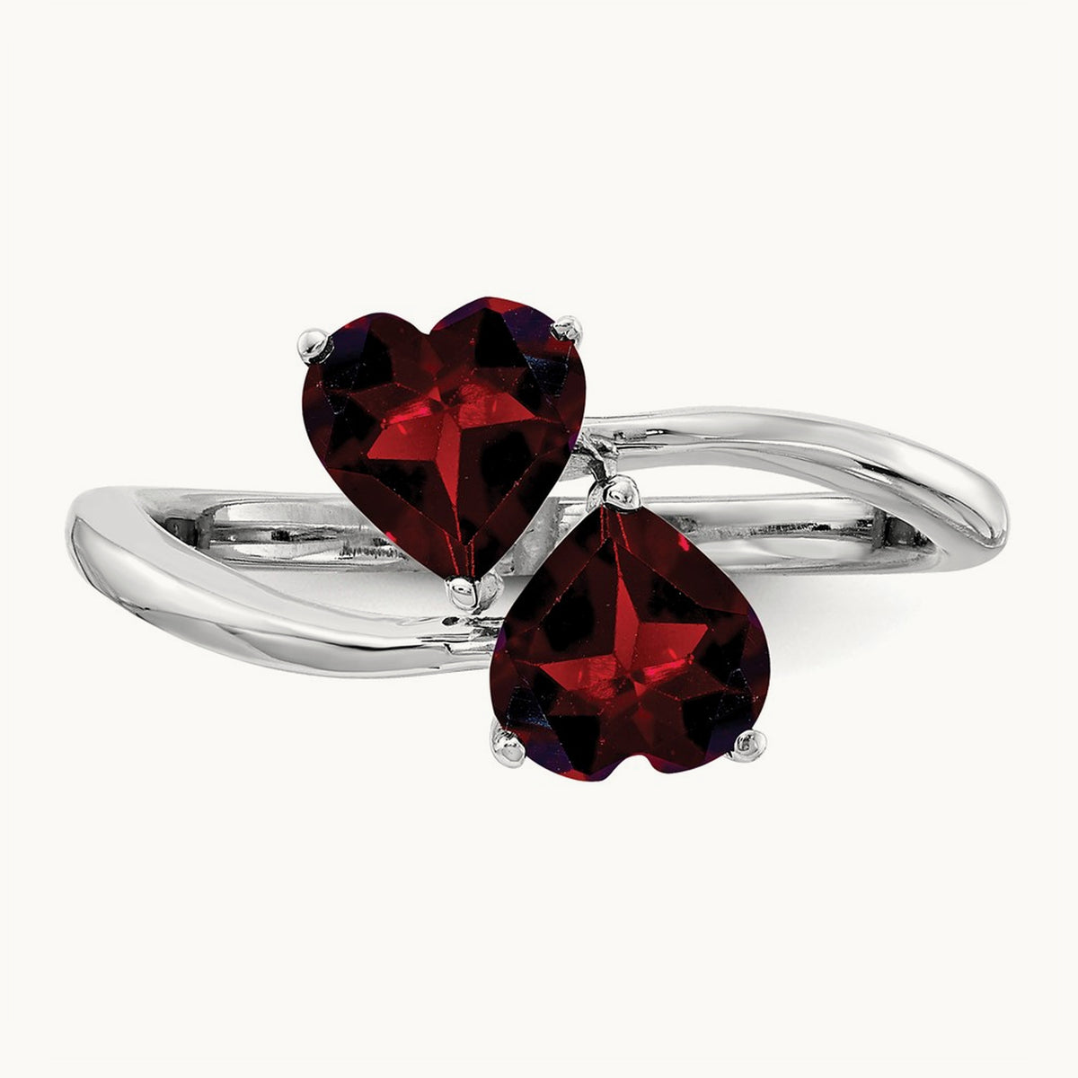 Heart Garnet Ring — 14K White Gold