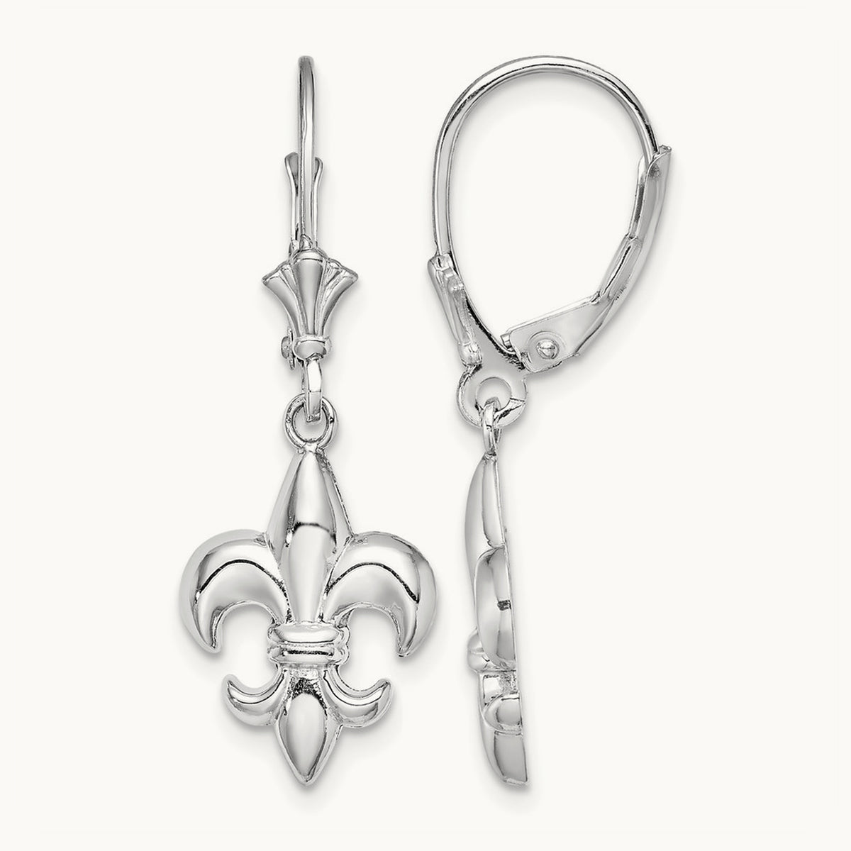 Small Fleur-de-Lis Leverback EARRINGS — 14K White Gold