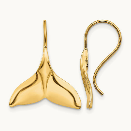 Whale Tail Wire Earrings, 14K