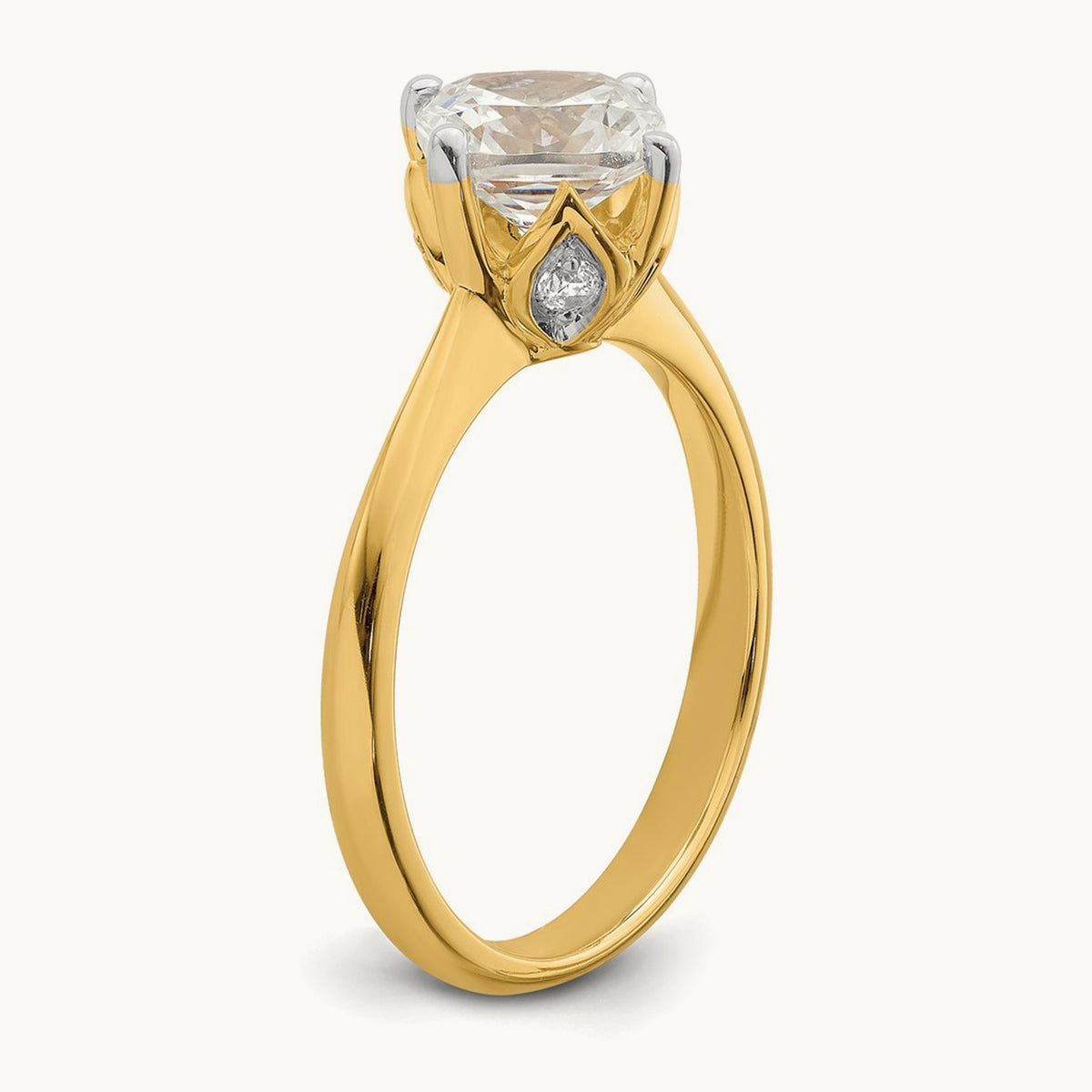 Polish 2ct Cushion Leaf Design Semi-Mount Dia Ring, 14K
