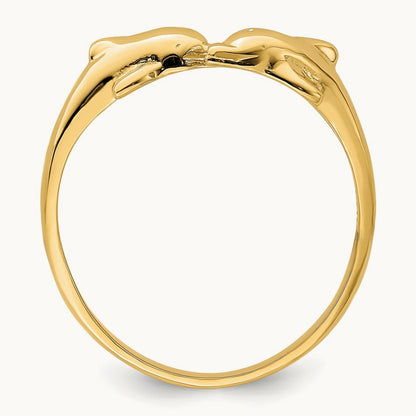 Dolphin Kissing Dolphin Ring, 14K