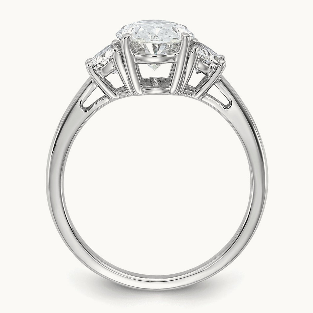 1/2ct Lab Grown Dia VS+ F+ 1/2 Moon&2ct Oval Semi 3 Stone Eng Ring, 14K White Gold
