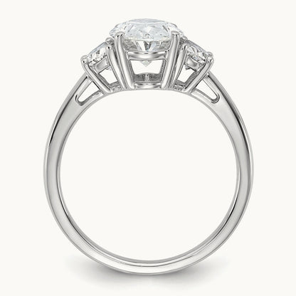 1/2ct Lab Grown Dia VS+ F+ 1/2 Moon&2ct Oval Semi 3 Stone Eng Ring, 14K White Gold
