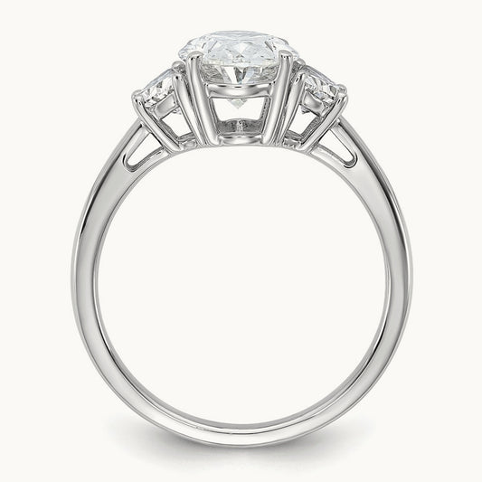 1/2ct Lab Grown Dia VS+ F+ 1/2 Moon&2ct Oval Semi 3 Stone Eng Ring, 14K White Gold