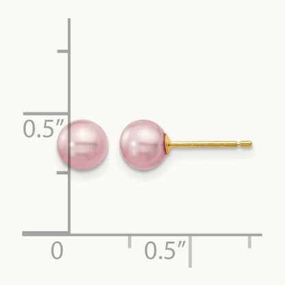 5- Purple Round Freshwater Cultured Pearl Stud Post Earrings, 6mm, 14K