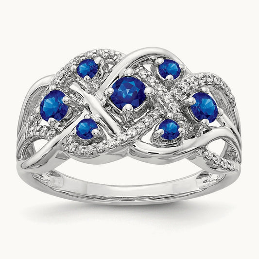 Diamond and Sapphire Fancy Ring, 14K White Gold