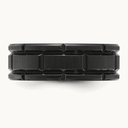 Brushed and Polished Black IP-plated Notched Band, 8mm, Titanium