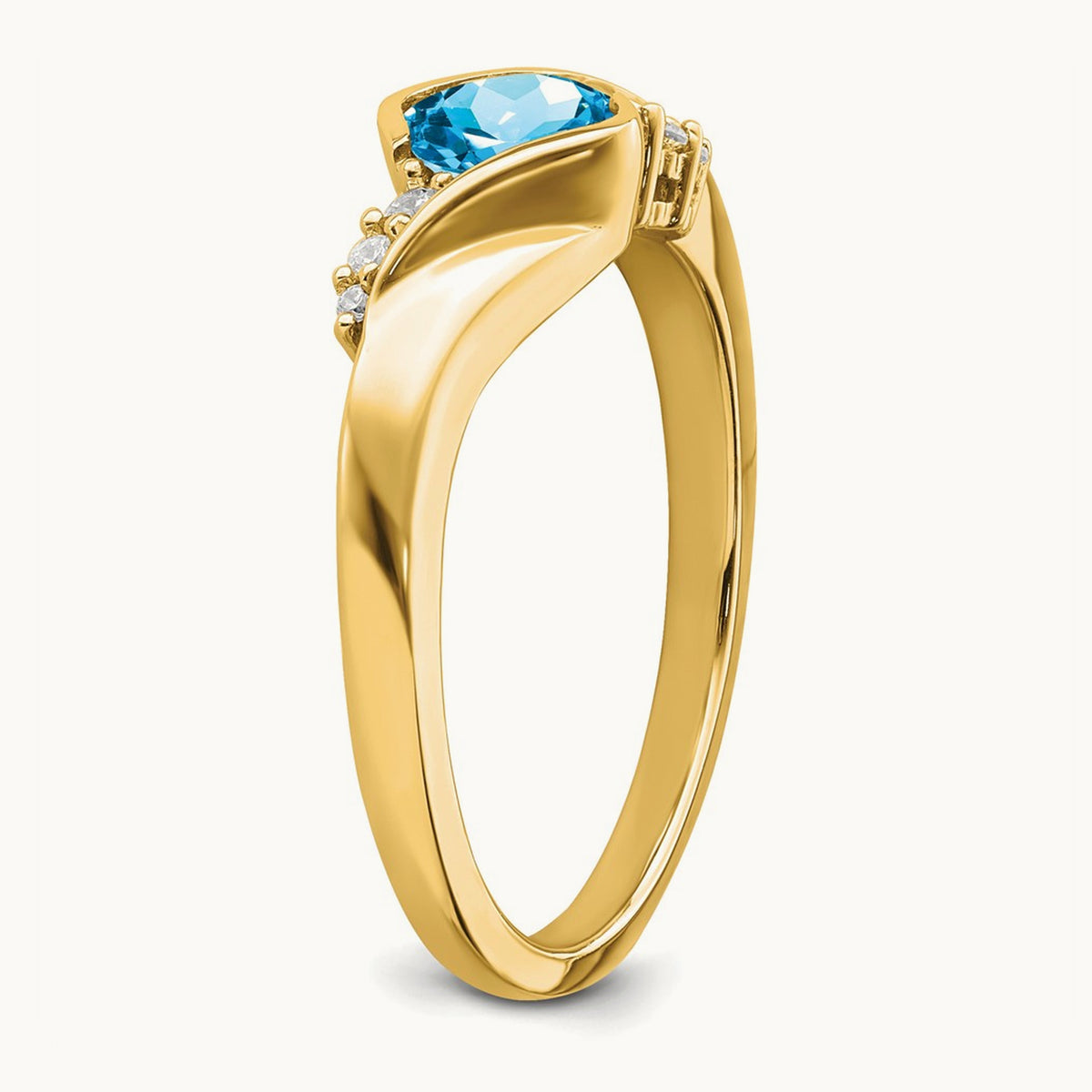 Blue Topaz and Diamond Ring — 14K Yellow Gold, 7