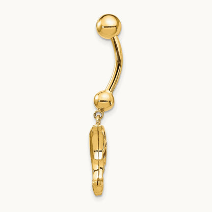 14 Gauge Dolphin Dangle Belly Ring, 14K