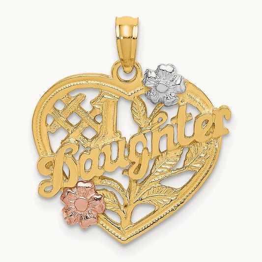 w/White Rhodium #1 DAUGHTER Heart Charm, 14K Two-tone