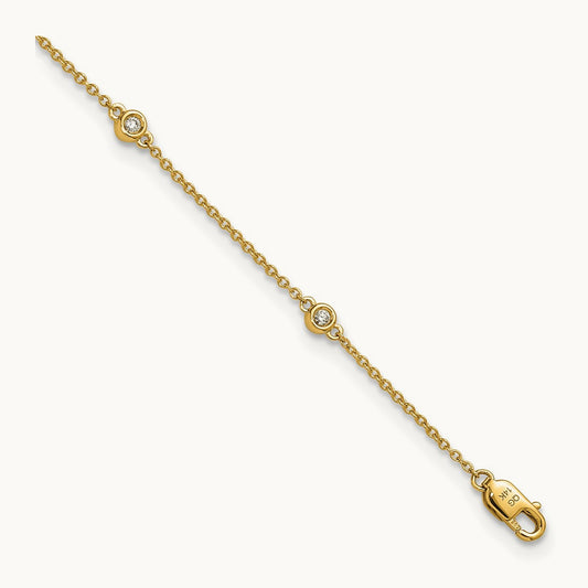 Diamond Station Cable Anklet, 14K