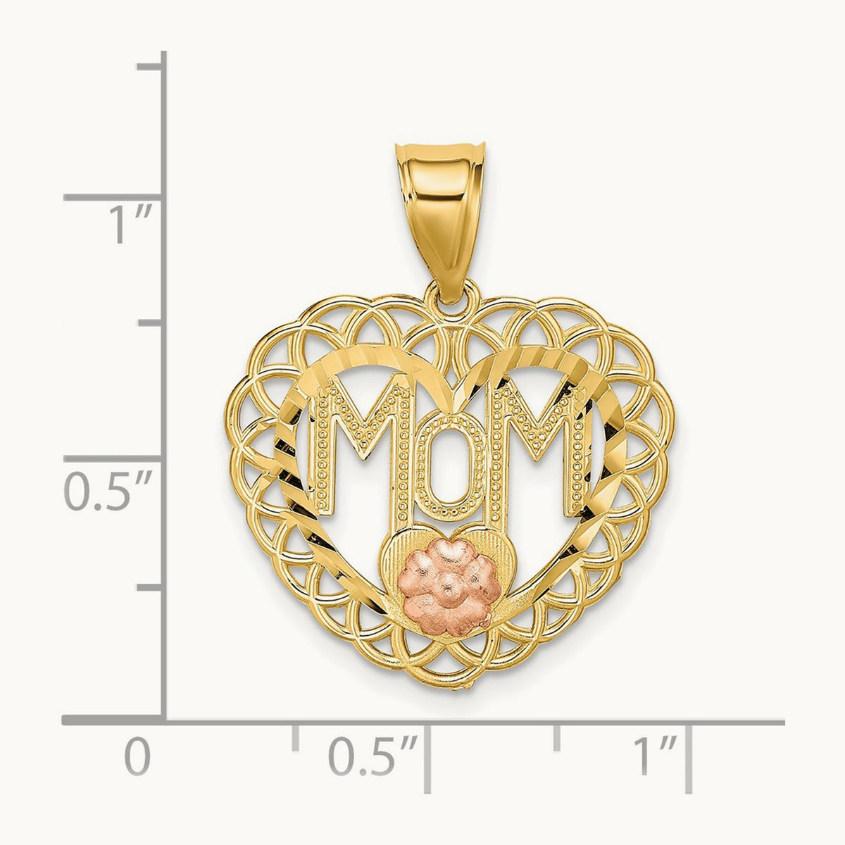 MOM in Heart Frame Charm, 14K Two-tone