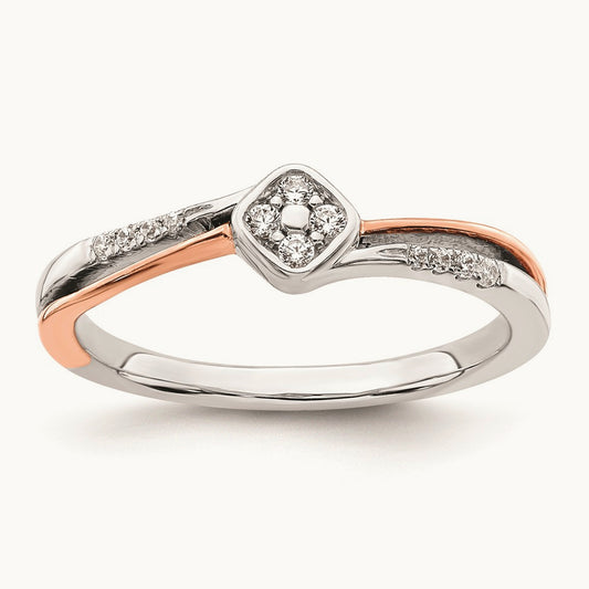 And Rose Gold First Promise Square Cluster Promise/Enga, 0.10 ct tw