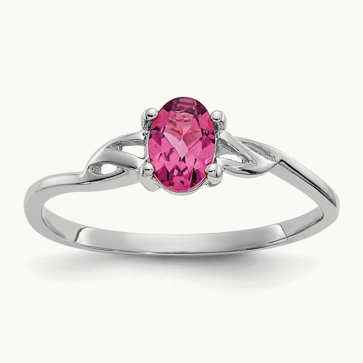 Pink Tourmaline Birthstone Ring, 14K White Gold