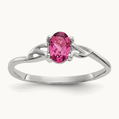Pink Tourmaline Birthstone Ring, 14K White Gold