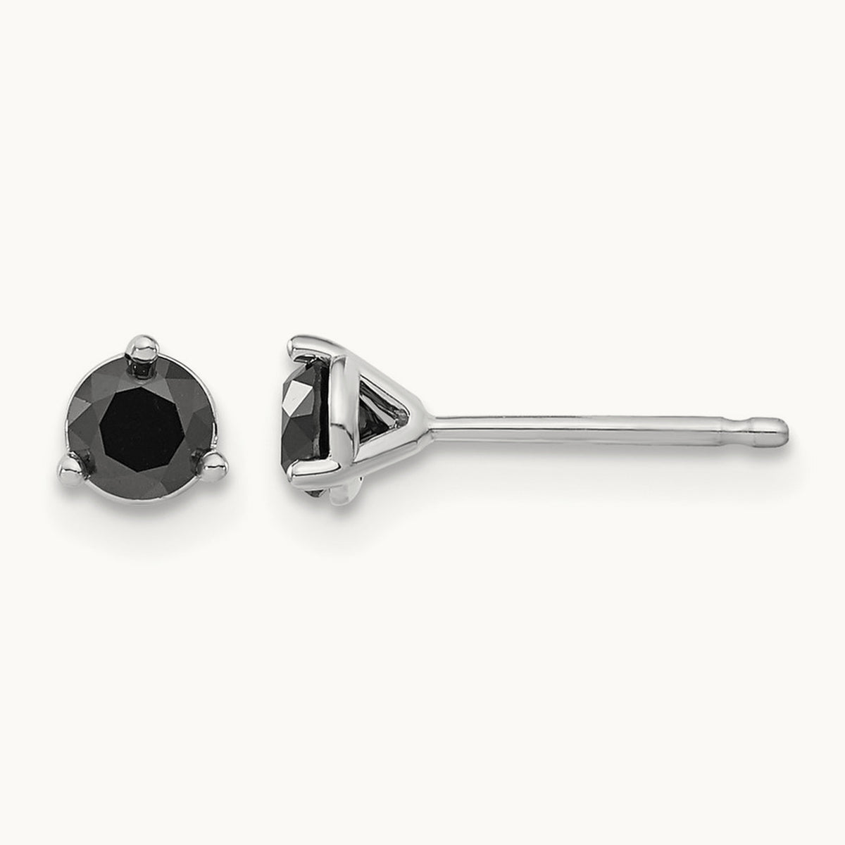 Black Diamond Stud Earrings — 14K White Gold, 5mm, 0.5 ct