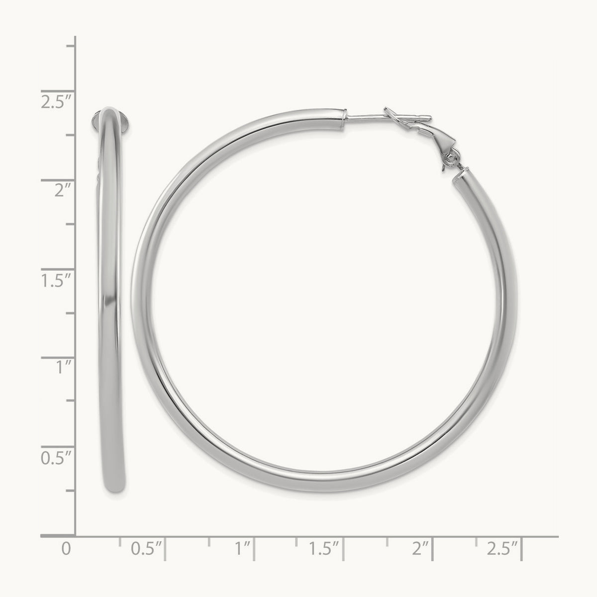 Polished Round Omega Back Hoop Earrings — 14K White Gold, 3x52mm