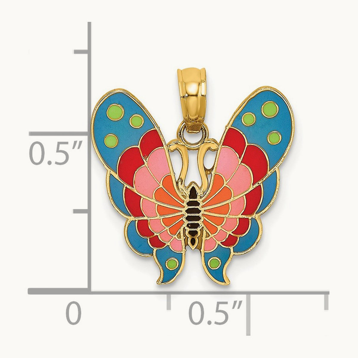 w/ Multi-Color Enamel Butterfly Charm, 14K