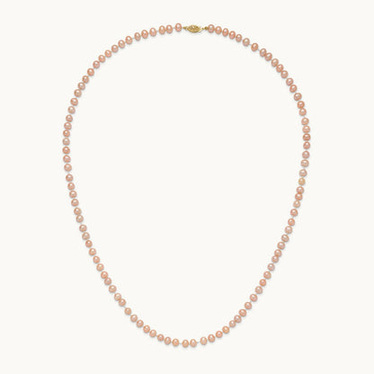 5- Pink Near Round Freshwater Cultured Pearl Necklace, 14K