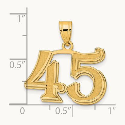 Polished Etched Number 45 Pendant, 14K