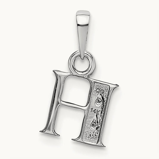Rhodium-plated Diamond Letter H Initial Pendant, 14K White Gold