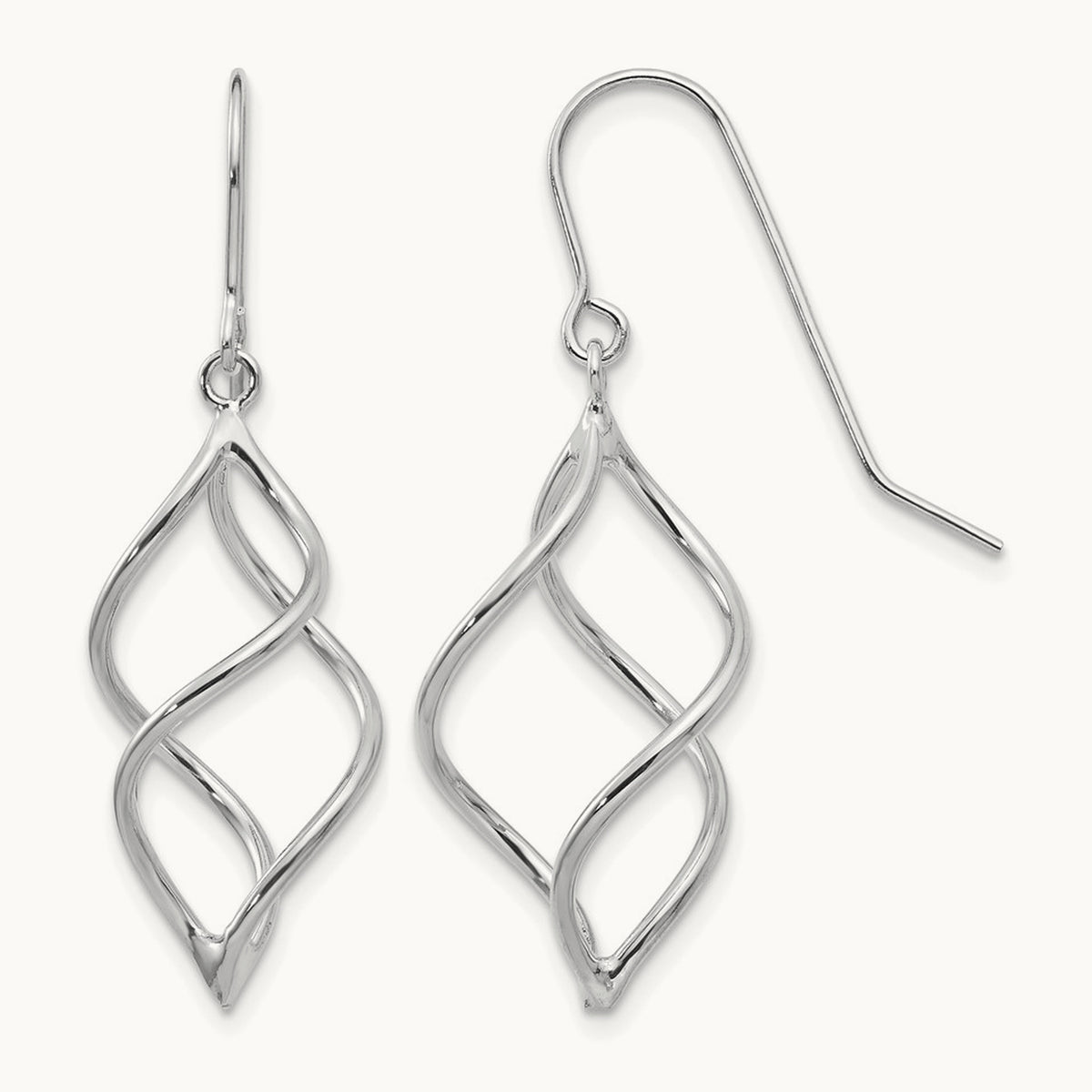 Polished Short Twisted Dangle Earrings — 14K White Gold