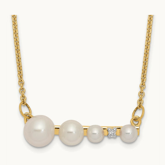Round FW Cultured Graduated Pearl Diamond Necklace, 14K White