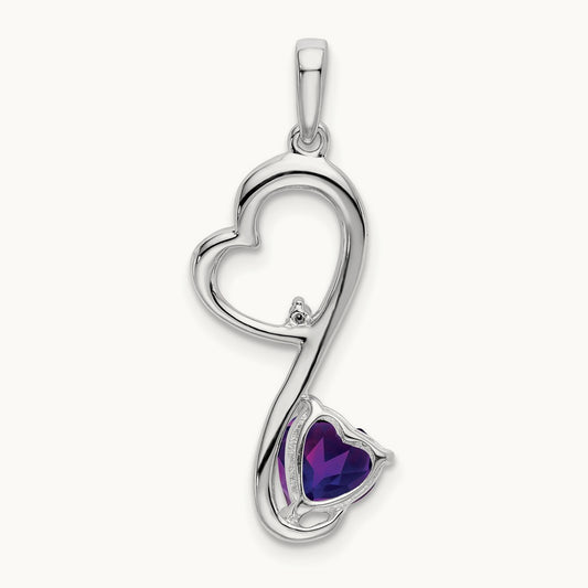 Amethyst and Diamond Heart Pendant — 14K White Gold