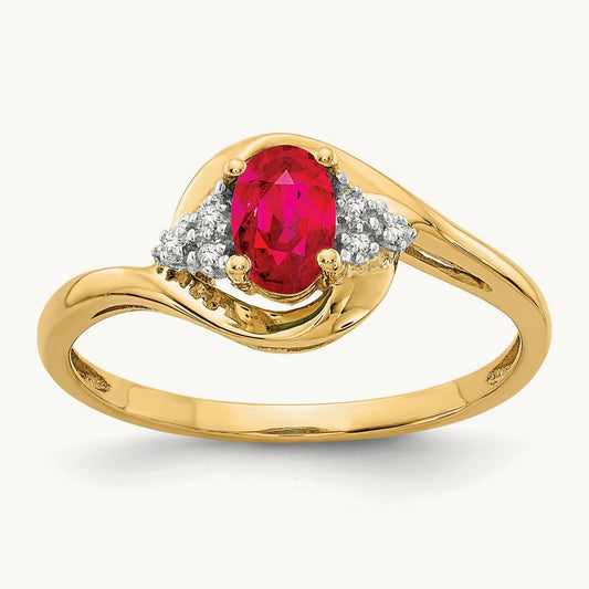 Ruby and Diamond Ring — 14K Yellow Gold, 7