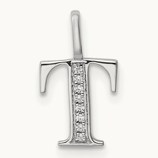 Diamond Letter T Initial Pendant, 14K White Gold