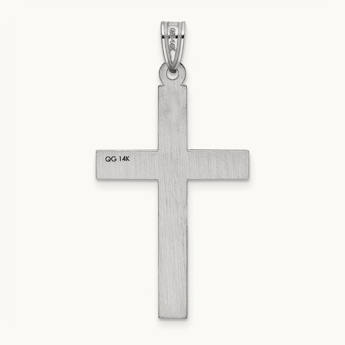 Laser Etched Cross Charm — 14K White Gold, 37mm