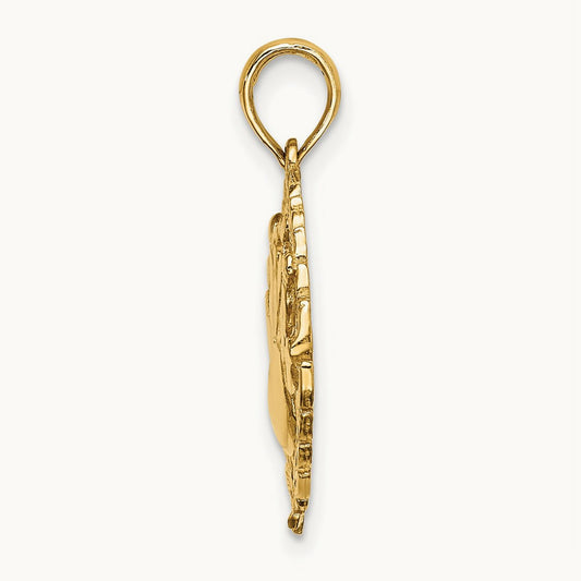 Bowling Story in Leaf Circle Charm, 14K