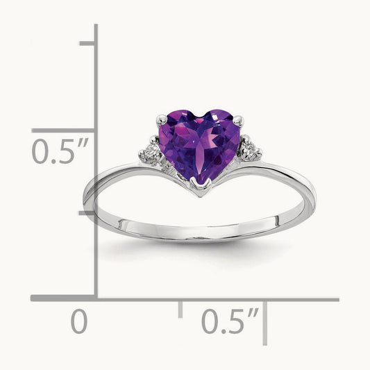 Heart Amethyst AA Diamond ring, 6mm, 14K White Gold